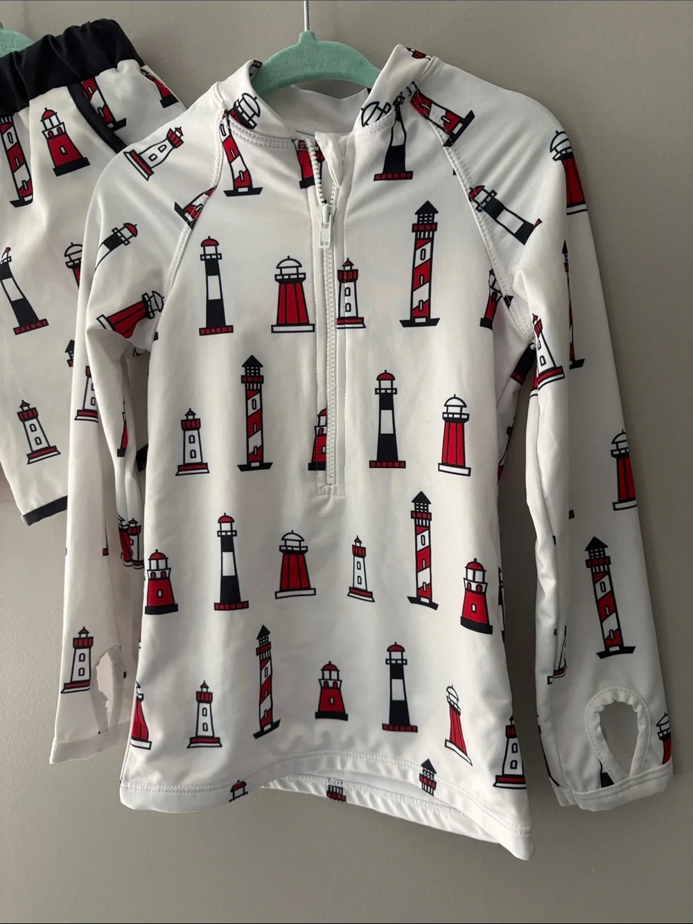 Monica + Andy like new swim trunk/rash guard set